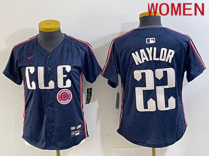 Women Cleveland Indians 22 Naylor Blue City Edition Nike 2024 MLB Jersey style 5